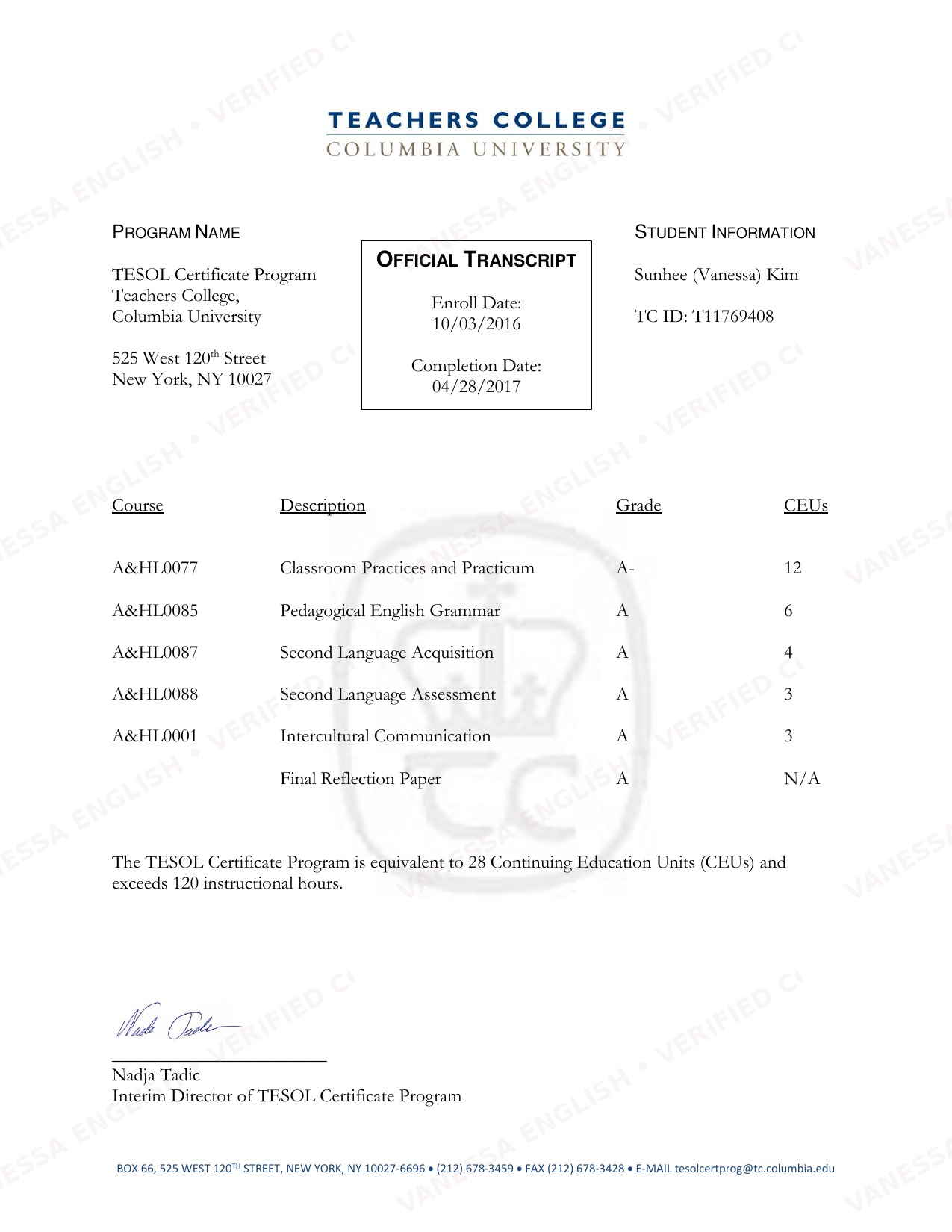 Columbia TESOL Record — Vanessa English